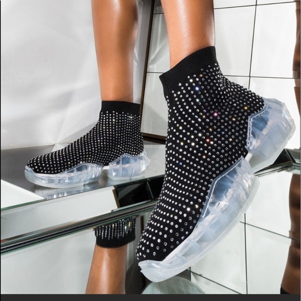 Black Rhinestone Platform Sneakers
